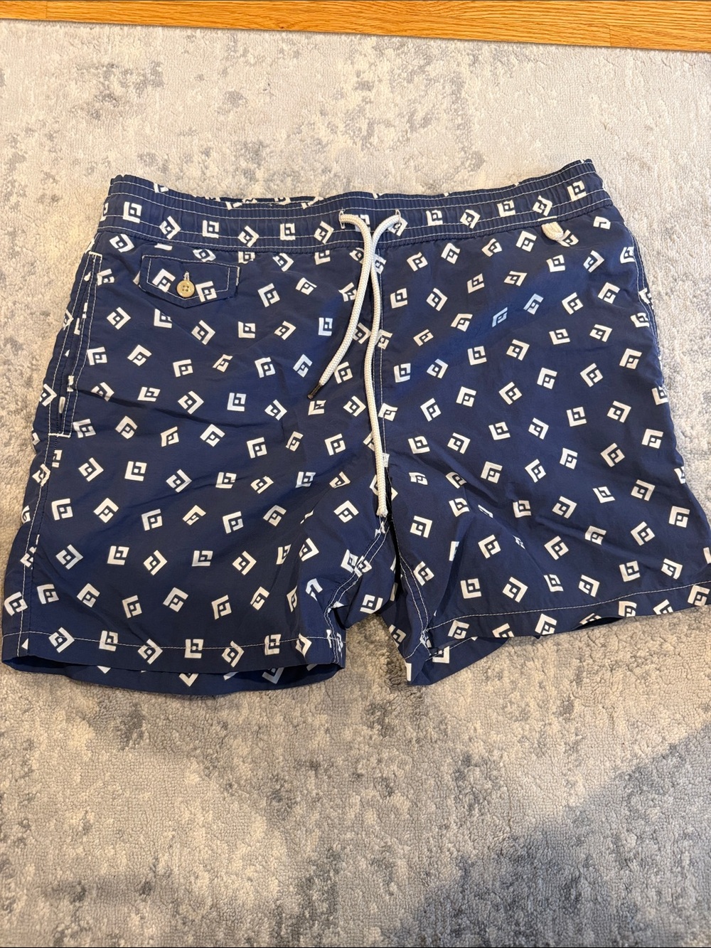 Polo by Ralph Lauren Navy and White Geometric Swim Trunks